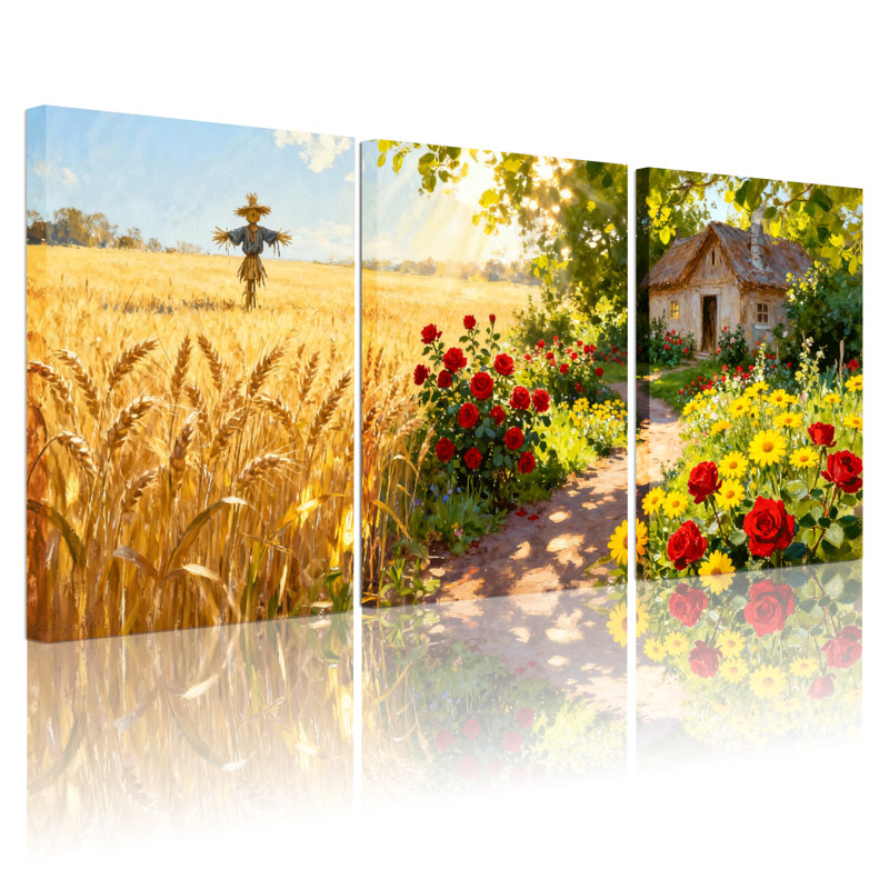 Ensemble de 3 impressions sur toile Scénic et paysages urbains Golden Field, H 30 po x l 60 po
