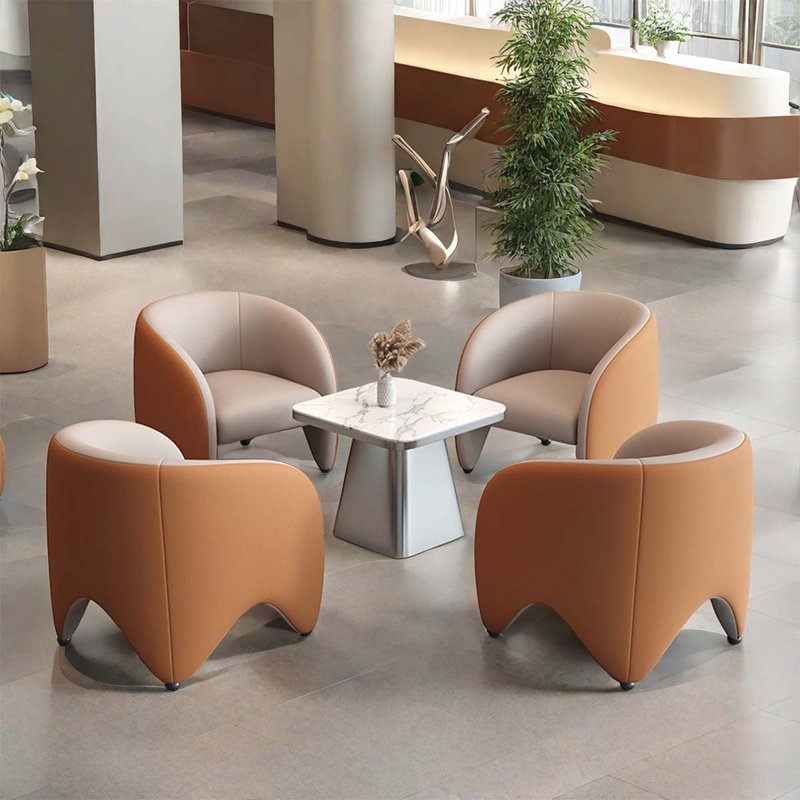 Chalie 5 - Piece Faux Leather Living Room Set, Beige/Orange