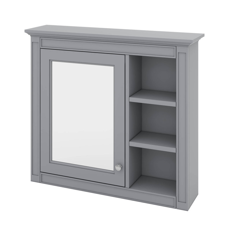 Pharmacie, armoire de rangement de salle de bain murale avec miroir, 3 tablettes ouvertes, Gris