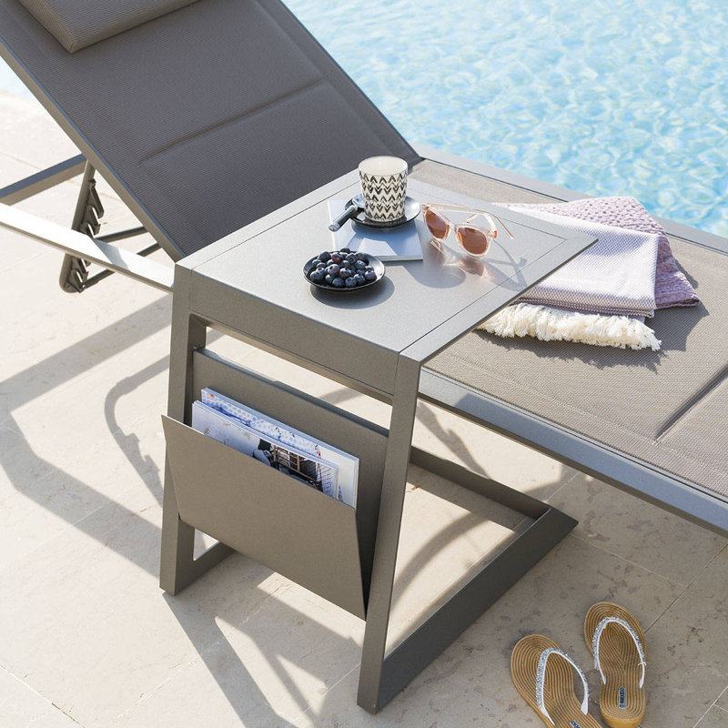 Kalem Square Outdoor Side Table - 55 cm W 45 cm D, Taupe