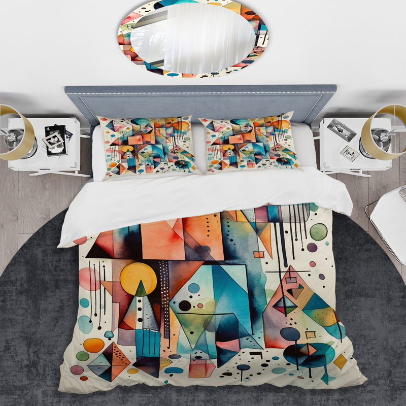 Ensemble de housse de couette en microfibre / polyester à géométrie bleue et orange