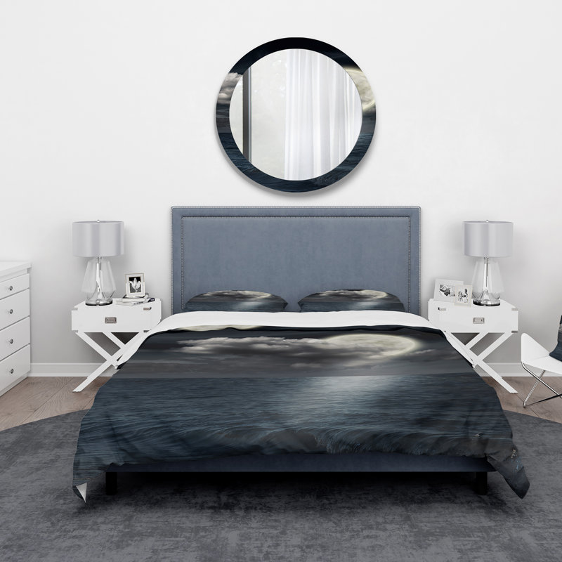Full Moon In Cloudy Night Sky VI - Ensemble de housse de couette nautique et côtier - Polyester en microfibre