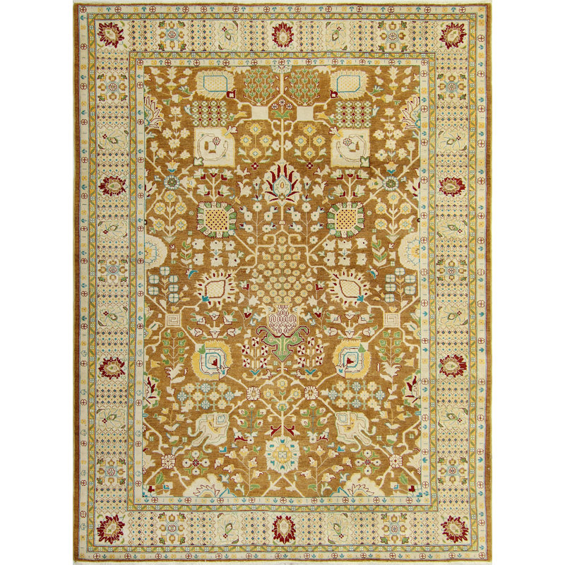 Tapis fin fait à la main Chobi Weldon - brun - beige, 9 pi 1 po x 11 pi 8 po