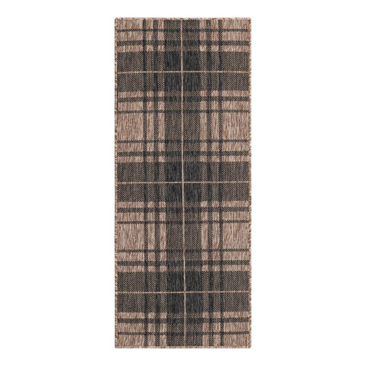 Tatasha Plaid Power Loom Polypropylene Plastic Indoor/Outdoor Area Rug in Black/Brown