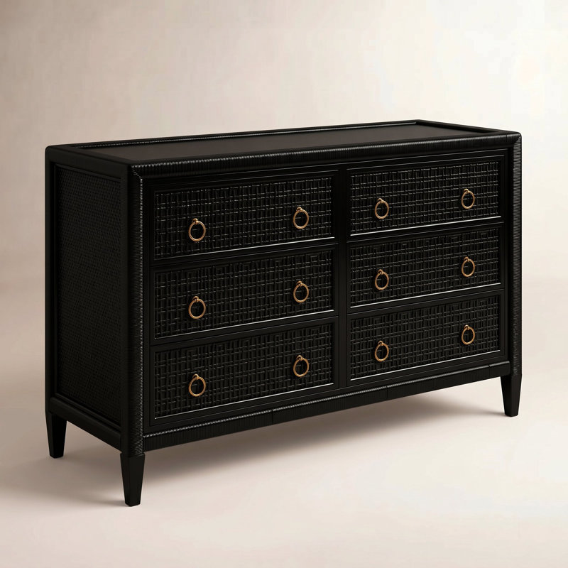 Commode 6 tiroirs Monterey, Noir, Oui, Laiton