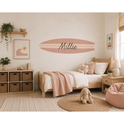 Adhésif décoratif 48 po avec planche de surf rose personnalisée, police 1