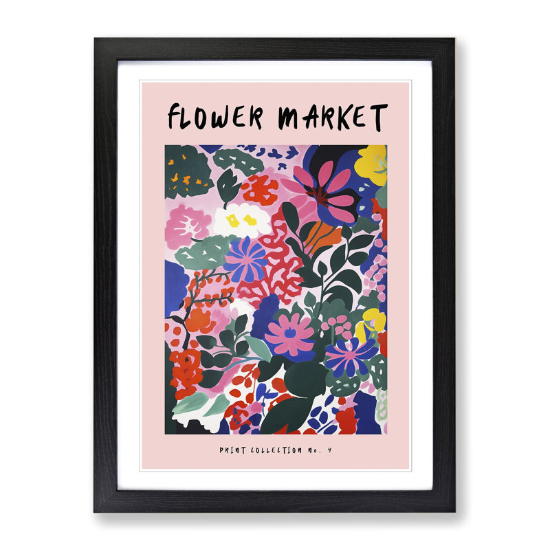 Pink Flower Market Exhibition No.4 - Single Picture Frame Print on Wood, 46cm H x 34cm W x 2cm D