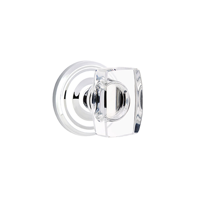 Ensemble de faux boutons Emtek avec rosette régulière et bouton en verre Windsor, Chrome poli