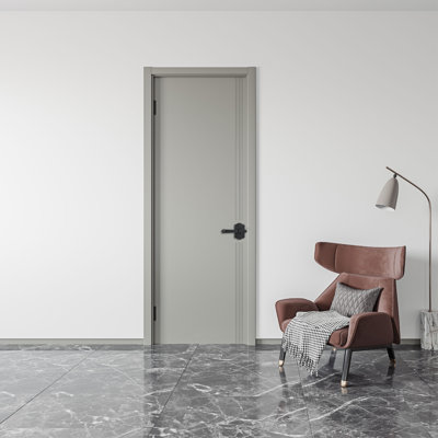 Porte intérieure moderne à panneaux gris avec cadre en bois massif