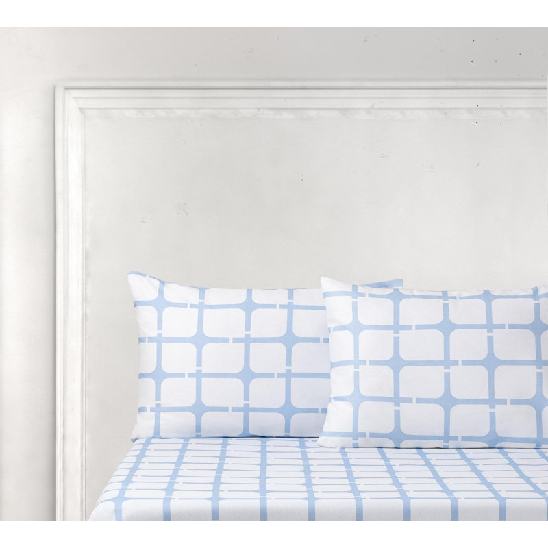 Geo Printed 2 Piece 100% Cotton Guest Room Pillowcase Case Pack, Blue, Queen