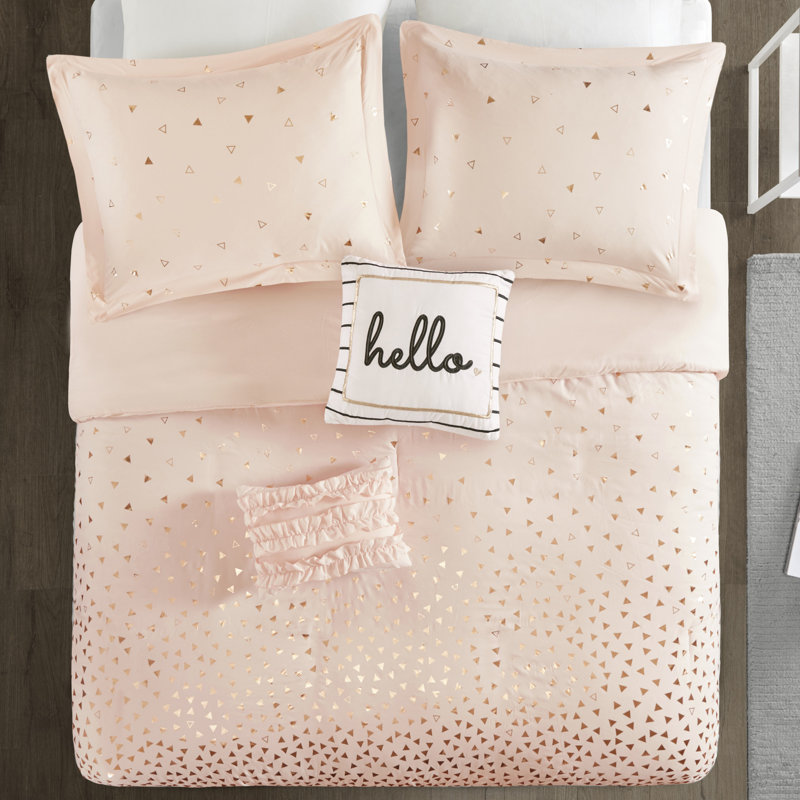 Ensemble de housse de couette Zoey, Housse de couette double / grand et 2 taies décor, Rosé / Or rosé