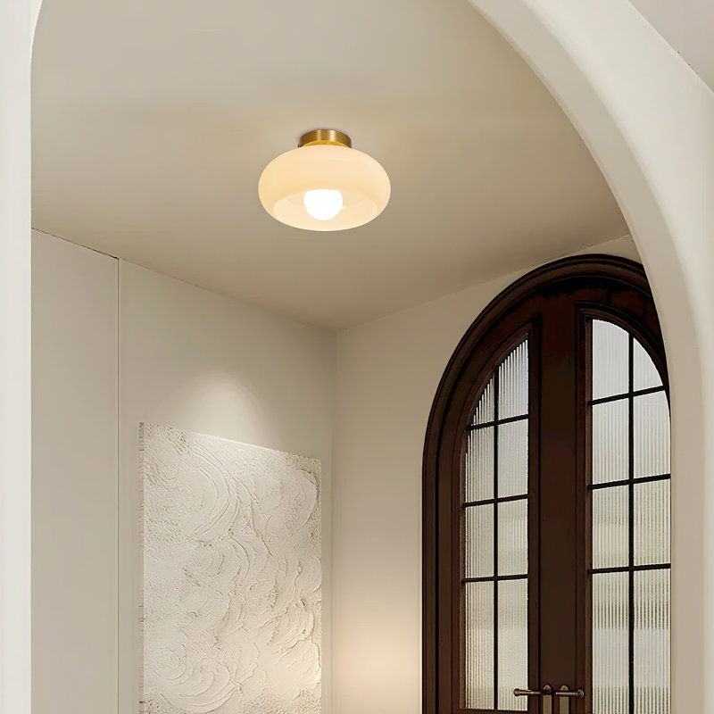 Mid-century Modern Beige Semi Flush Mount Ceiling Light, 5.91" H x 11.02" W x 11.02" D