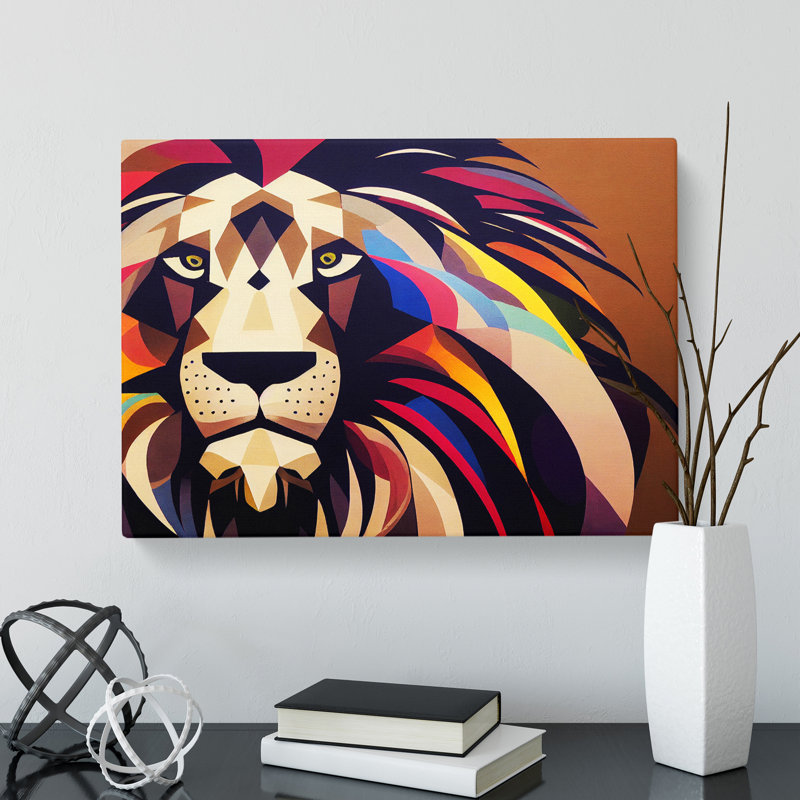 Quirky Lion Abstract - Wrapped Canvas