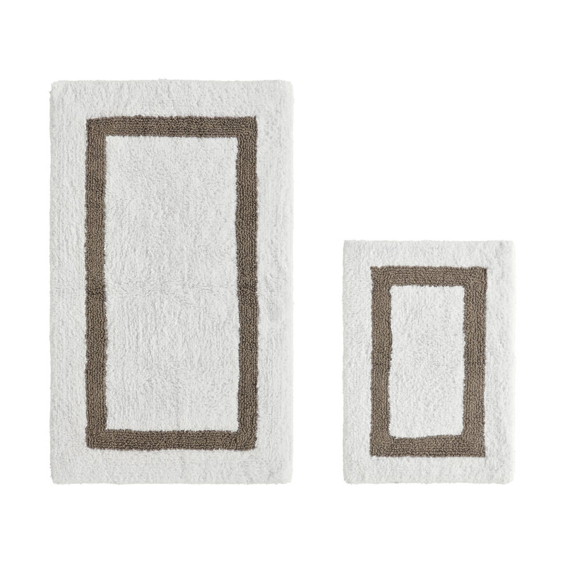 Broshous Premium 100% Cotton 2370 GSM 2-Piece Bath Rug Set, Ultra Plush Tufted Bathroom Mats, Super Absorbent OEKO-TEX® Certified, Reversible, Machine Washable, Spa-Like Comfort, White/Beige
