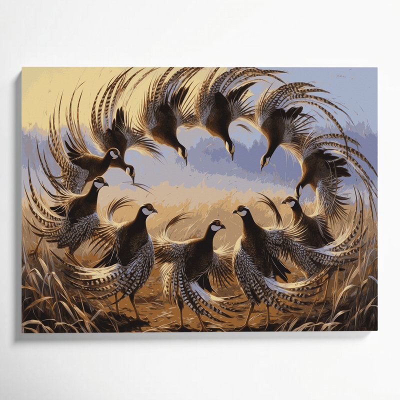 Birds Sharp tailed Grouse Gray Canvas Wall Art, 24" H x 36" W