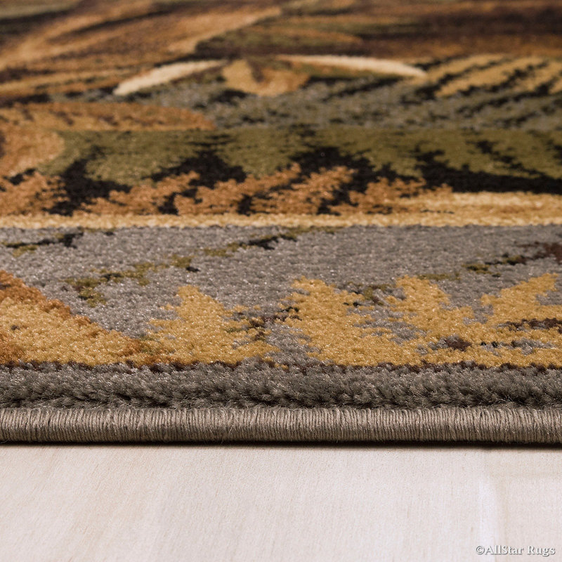 Brown and Green Bear Print Synthetic 5' x 7' Rug