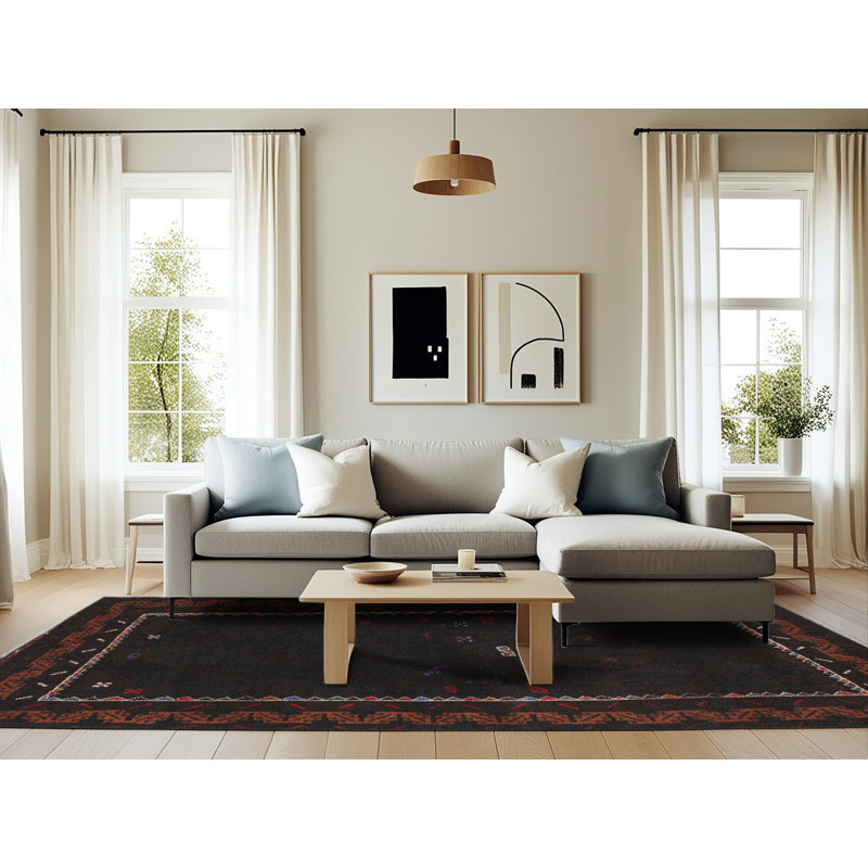 Tapis contemporain noir / brun, Rectangle 6 pi x 9 pi