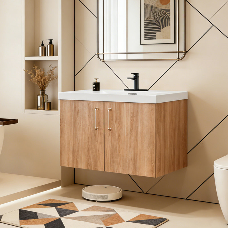 Meuble-lavabo mural moderne 30 po avec lavabo