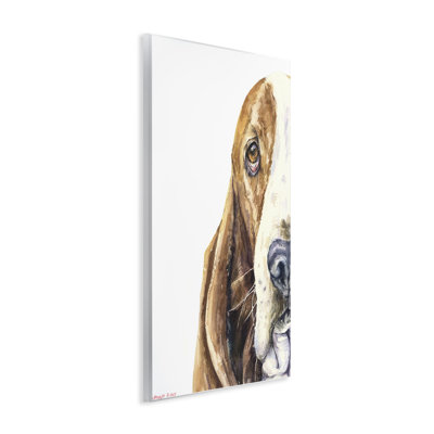 'Cute Dog Head Basset Hound Pet Animal Watercolor Painting' Graphic Art on Canvas