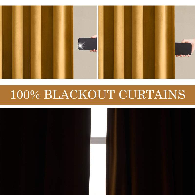Alicea Velvet 100% Blackout Thermal Curtain Panel , Mustard, 52" W x 102" L