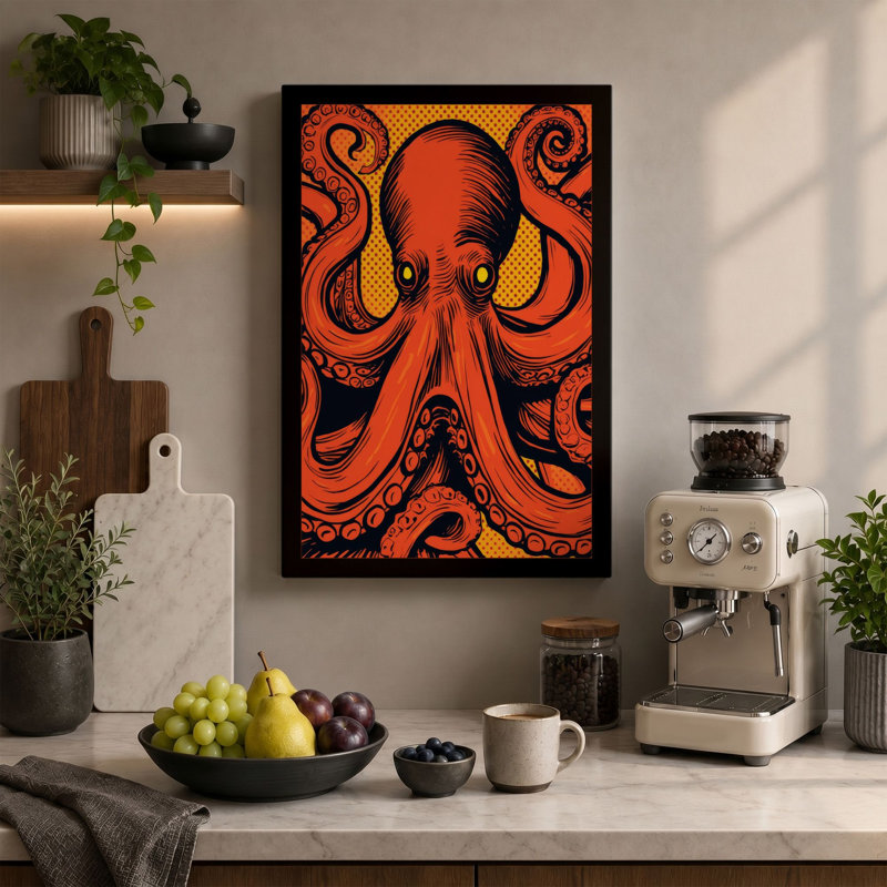 Dynamic Octopus Graphic - Wrapped Canvas, Ochre Border, 24x16 - 61.0 x 40.6 cm
