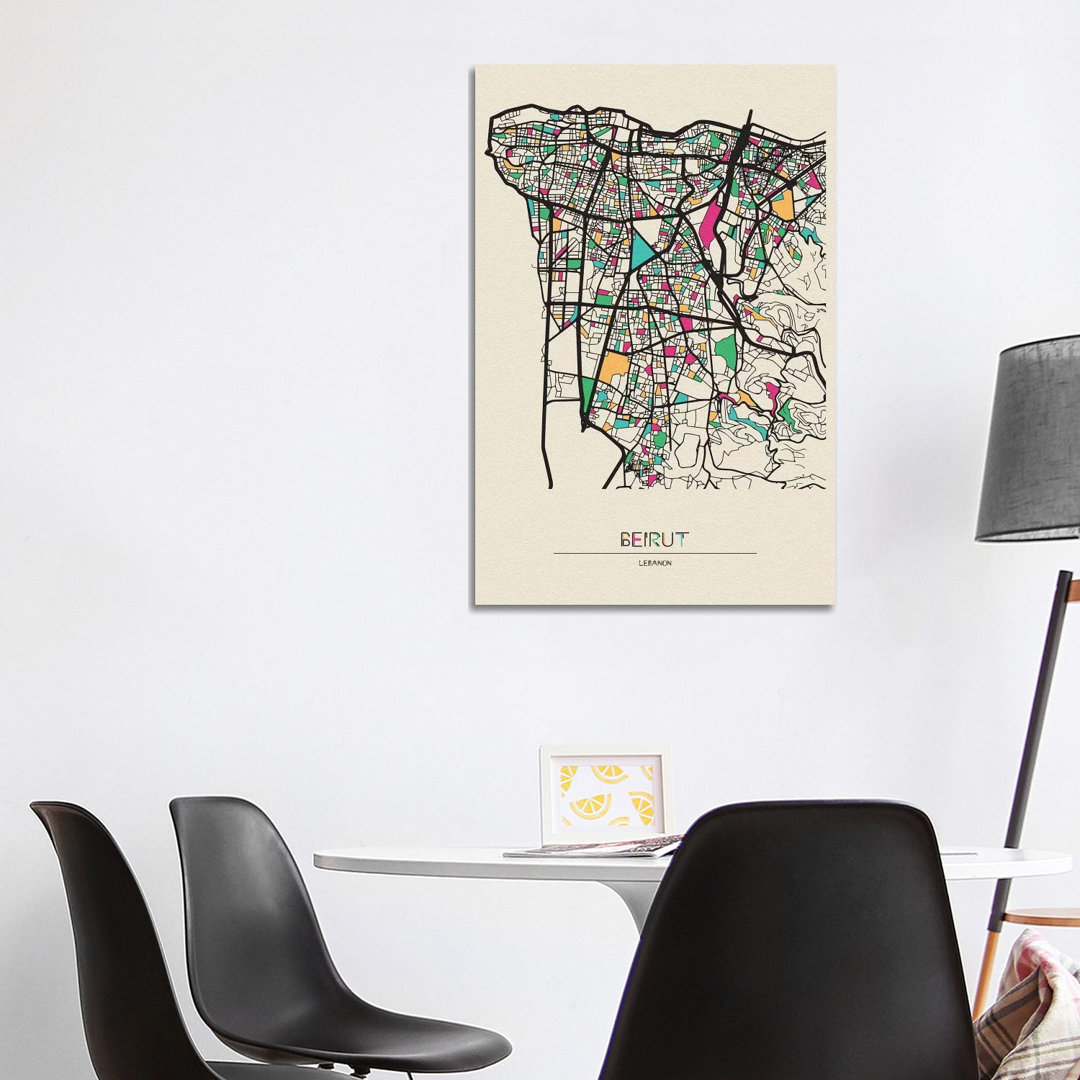 Beirut, Lebanon Map by Ayse Deniz Akerman - Print on Canvas
