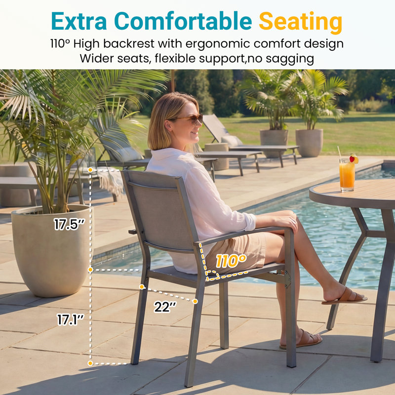 Abshire 5-Piece Outdoor Dining Set, 4-Person Outdoor Table and Chairs with Rectangular HDPS Top & Weather-Resistant Metal Frame, All-Weather Patio Dining Set for Backyard, Deck, Garden