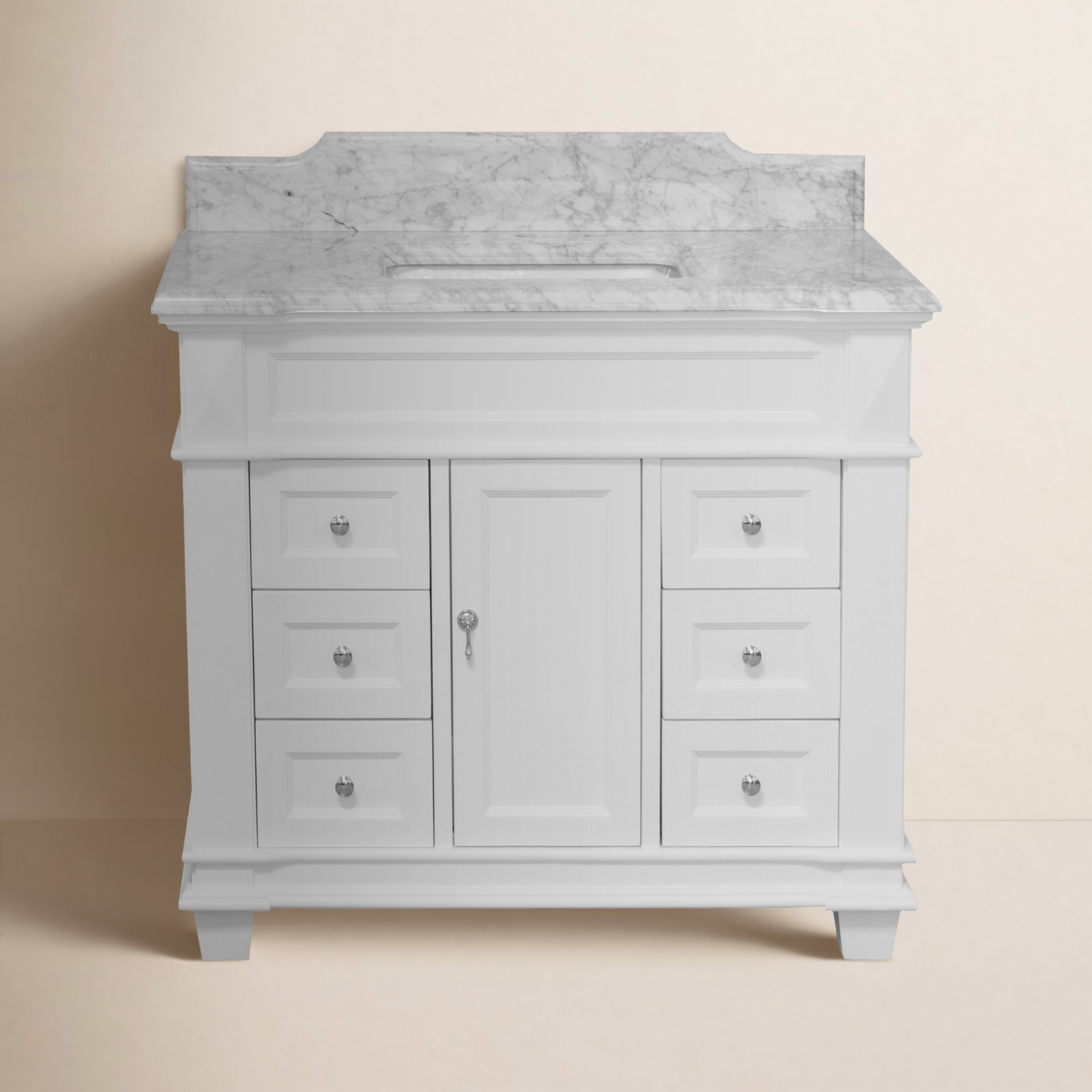 Ensa 42'' Single Bathroom Vanity, White, Carrara Marble