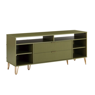 DUMBO 63" Mid-Century Modern TV Stand with 6 Shelves and 2 Drawers