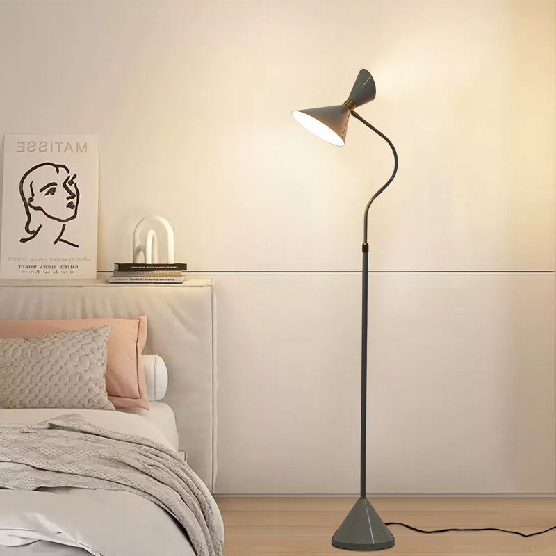 Industrial Metal Gooseneck Floor Lamp With 2 LED Bulbs, Green