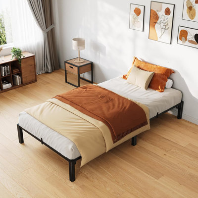 Bed Frame, Metal Platform, No Screws Needed, No Box Spring Needed, Heavy Duty, 800 Lbs Capacity, Tool-Free Assembly with Reinforced Iron Slats & Legs