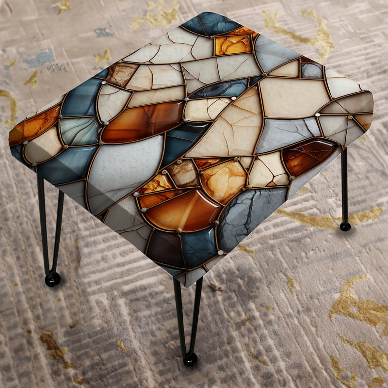 Earth Tones Marble Mosaic Elegance - Marble Rectangle Ottoman