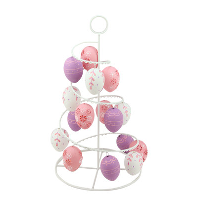14.25" White and Purple Floral Cut Out Easter Egg Tree