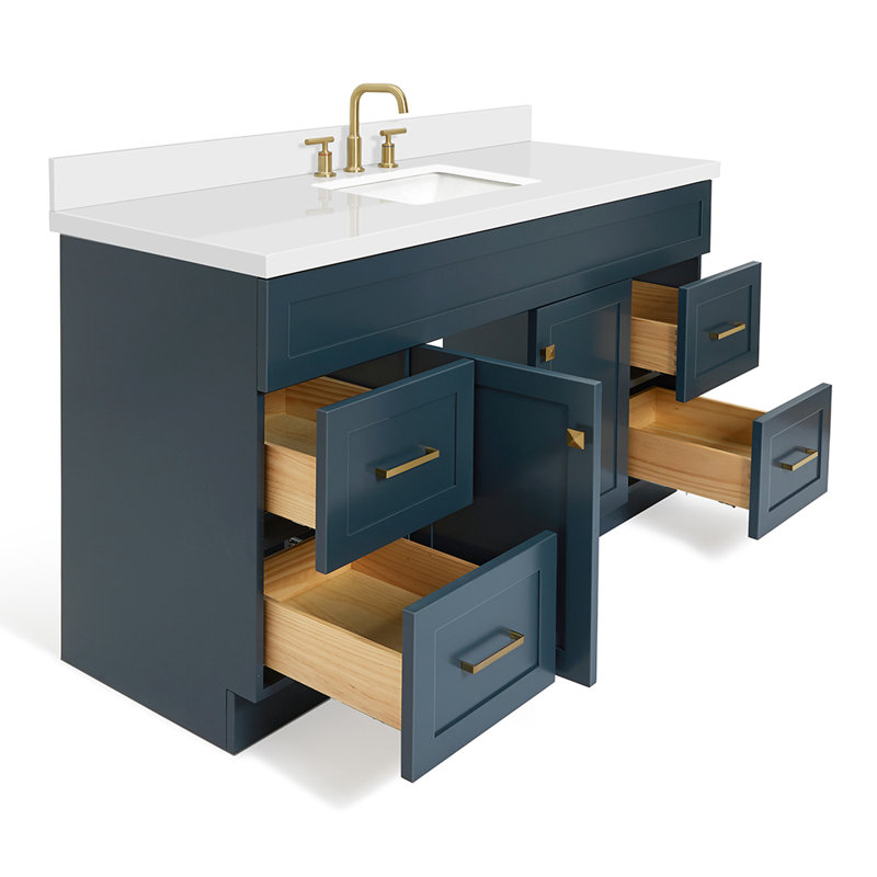 Hamlet 61'' Single Bathroom Vanity with White Quartz Top, Midnight Blue