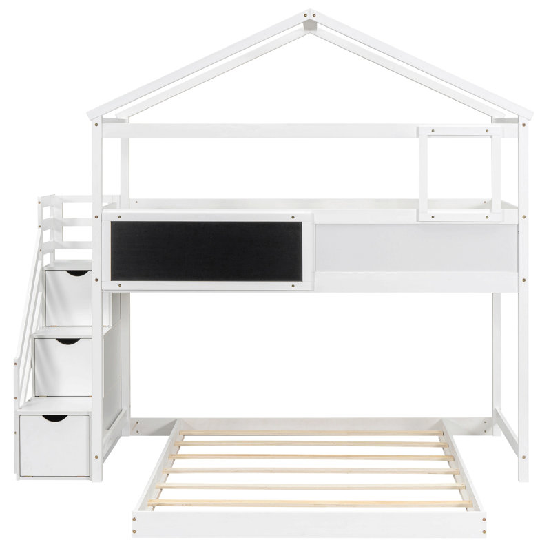 Lit superposé au-dessus de la maison avec escalier et planche de rangement Annjane, Blanc