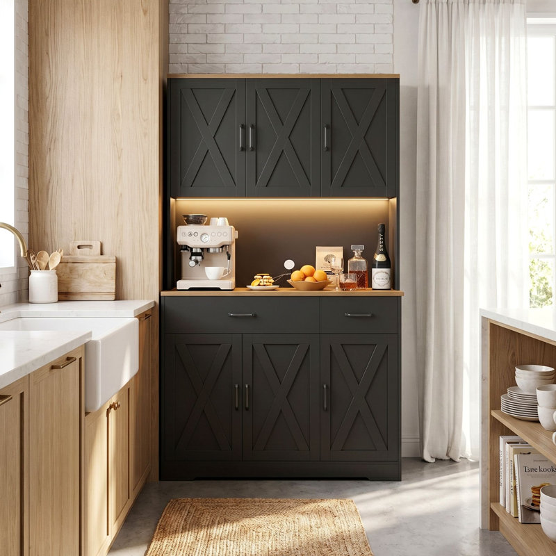 Armoire de cuisine 71 "H, Noir/naturel