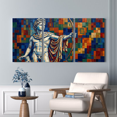 Mosaic Greek God Apollo With Bow And Arrow Canvas Wrapped Wall Art Oil Painting Print Set Of 3