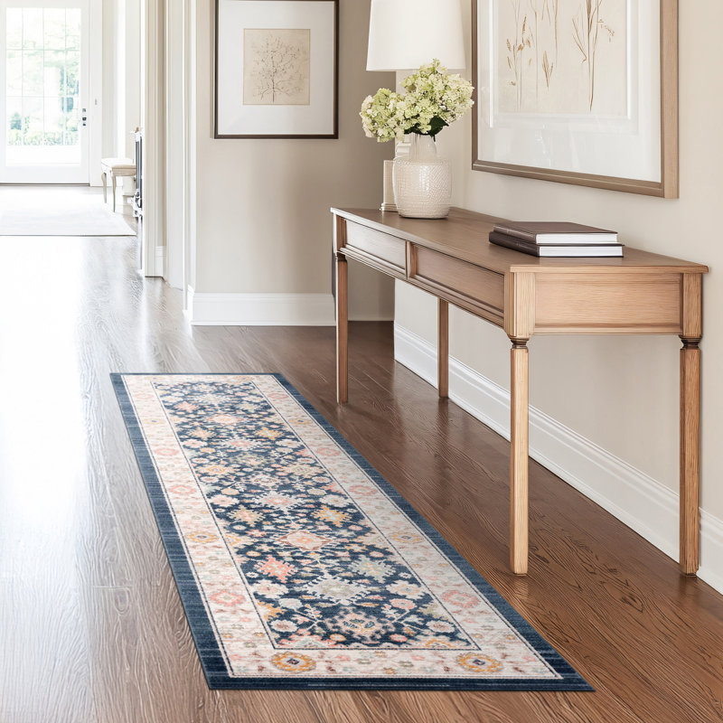 Ellen Traditional Oriental Navy Polyester Rectangle Area Rug, Rectangle 2' x 3'