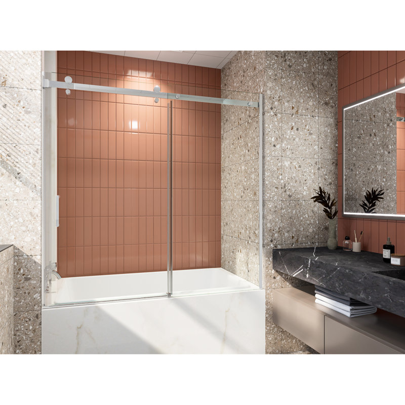 5/16 In.  8mm  Clear Heavy - Duty Tempered Glass For 56 60 W X 58 H Semi Sliding Bathtub Door, Rust , Wall Profile Adaptability, Smooth Door With Glass, Rustproof Fully Adjustable Dimensions, Easy