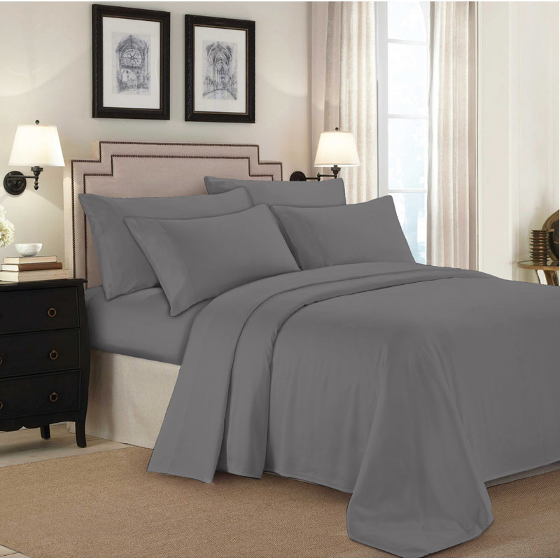 Ensemble de draps 100% coton jersey, Double, Gris foncé