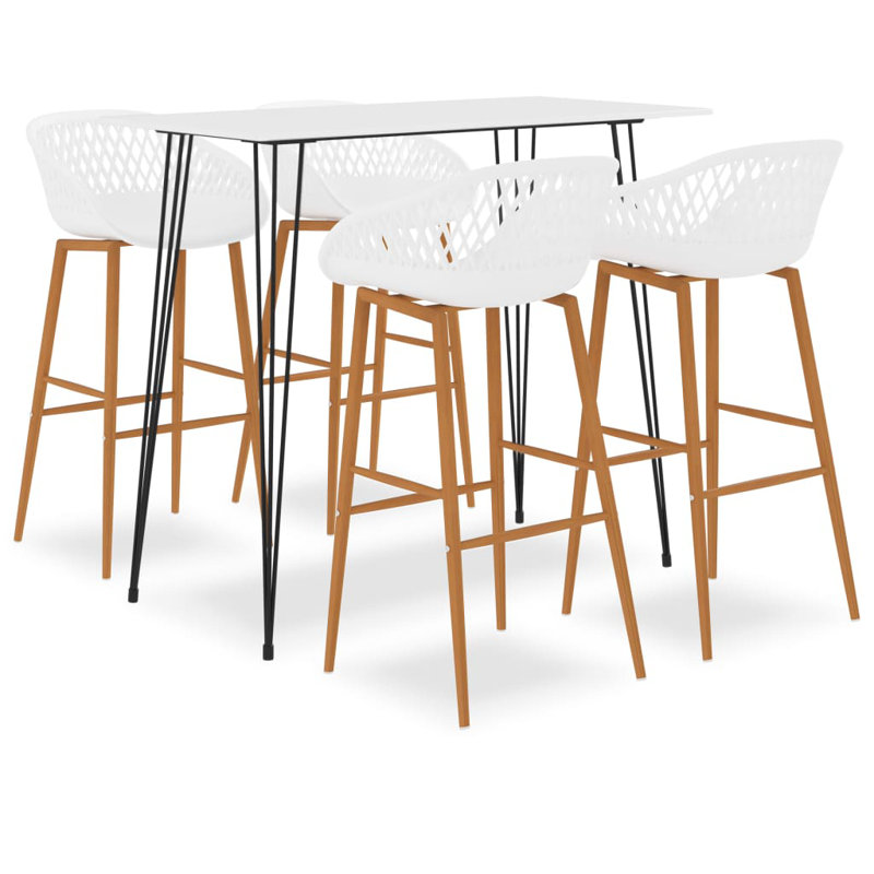 Barksdale 4 - Person Dining Set, White, White/Brown