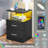 Black Nightstand with Charging Station and USB Ports, LED Night Stand with 2 Drawers, Modern End Side Tables with Open Storage, Bedside Tables for Bedroom, Office-116066382