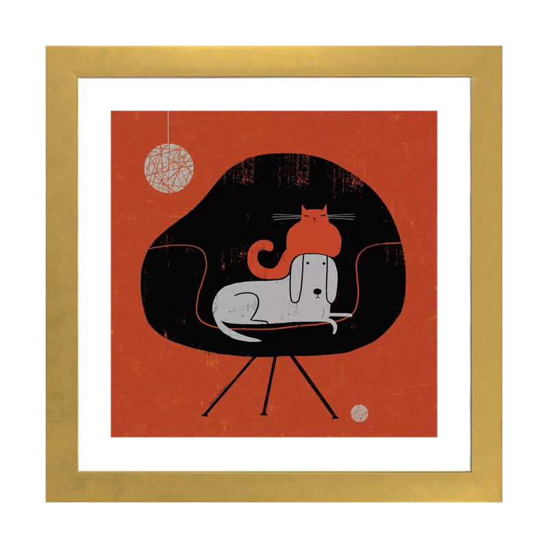 «Retro Nap» par Terry Runyan - impression, H 24 po x l 24 po x p 1 po, Papier encadré doré, Blanc
