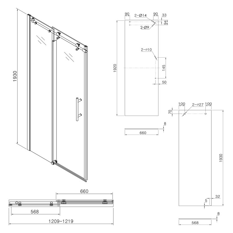 48'' Chrome Semi-Frameless Sliding Shower Door with Clear Glass