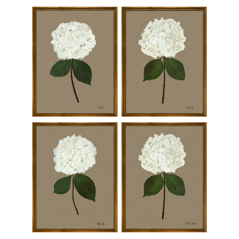 Pressed Hydrangea Set by Sandy Whitaker, 35" H x 26.5" W, Antique Gold
