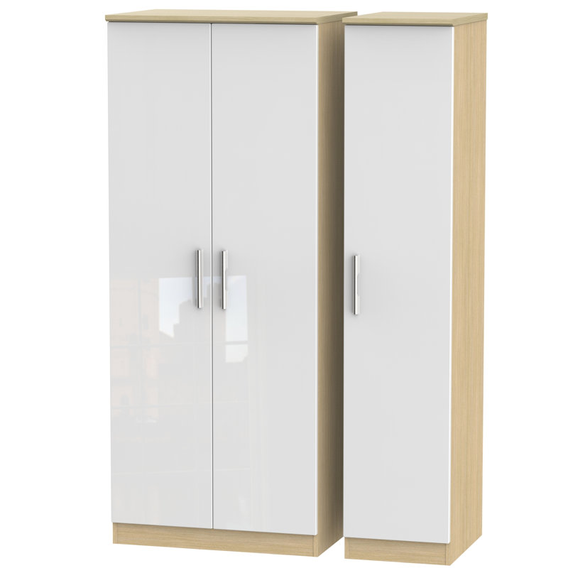 Yvette 3 Door Manufactured Wood Wardrobe, Black, H183 x W111 x D53cm