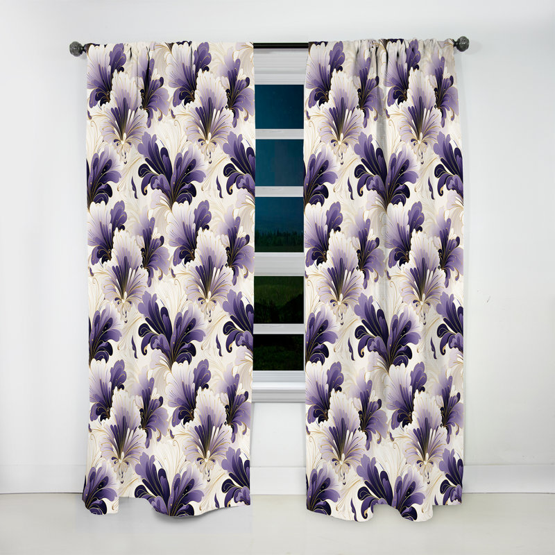 Motif damassé mauve et blanc art déco I - rideau en velours bohémien - obscurcissant - 1 panneau, L 52 po x L 84 po
