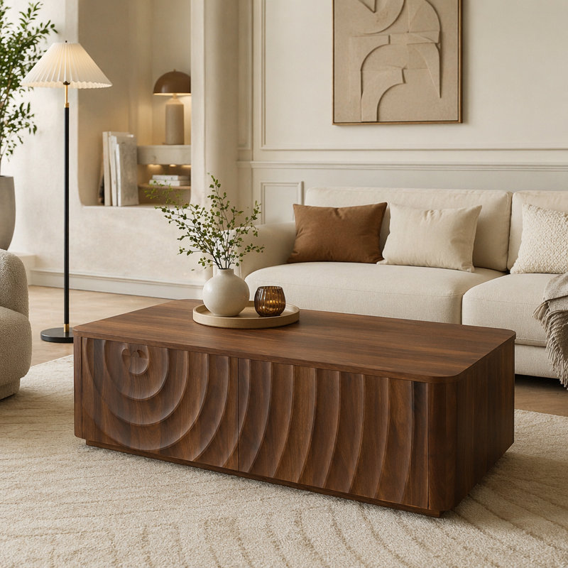 Table basse rectangulaire 47 po avec rangement, Noyer brun