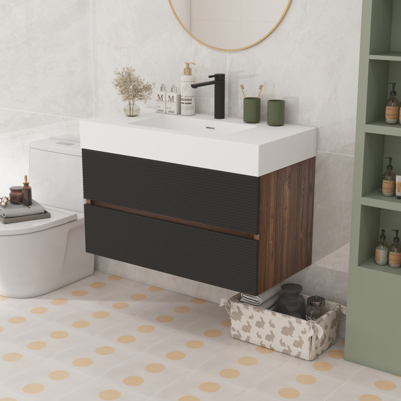 Meuble-lavabo flottant mural 36 po, Blanc