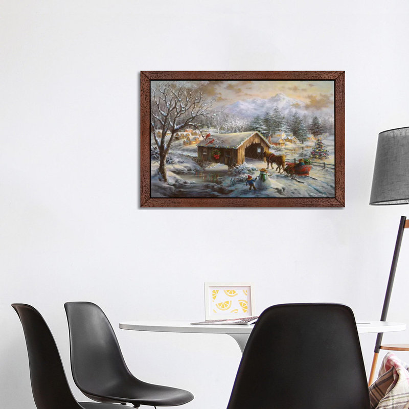 Covered Bridge by Nicky Boehme - Floater Frame Painting on Canvas, 66.04 cm H x 45.72 cm W, Brown